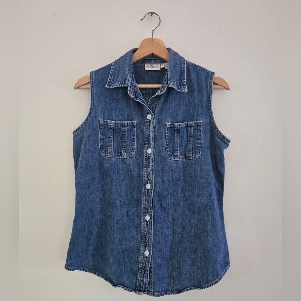 Vintage Willi Smith Blue Denim Sleeveless Shirt Small